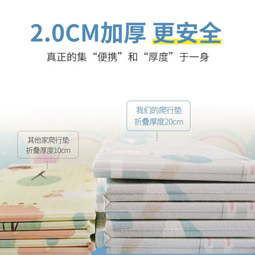 Cute stone (cute stone) thickened 2cm baby crawling mat folding double-sided XPE baby crawling mat children's anti-slip fence floor mat game blanket whale + animal 180*200*1.8cm handbag [folding]