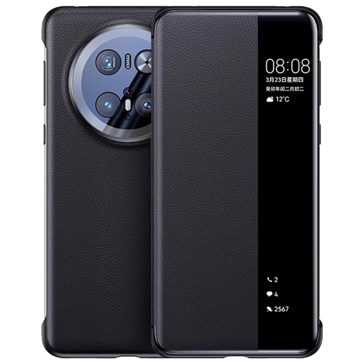 Genuine suitable for Huawei mate70pro mobile phone case protective cover premium version universal Mate70pro+ flip smart window genuine leather all-inclusive anti-fall shell leather case black
