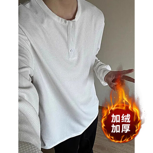 Digada American Henry Neck Waffle Waffle Sweatshirt Men's Men's Spring and Automne and Winter Plus Fleece Underpants T-shirt long à manches longues décontractées