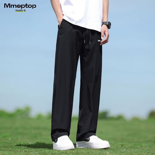 MMOPTOP casual pants for men's summer ice silk light loose draping comfortable trendy sports pants MMQL2 black XL