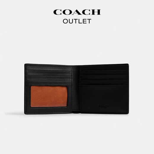 蔻驰（COACH）【圣诞礼物】奥莱男士经典标志老花证件折叠钱包卡包 QB/炭黑色/黑色