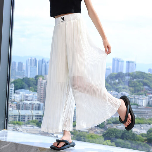 Yingwen Girls Wide Legs Sommer 2024 New Children's Neun-Pin Summer Mosquito Repellent Large Children's Ice Seidenröcke und Hosen 15098 Lila + 9889 Weißes Set 120 cm
