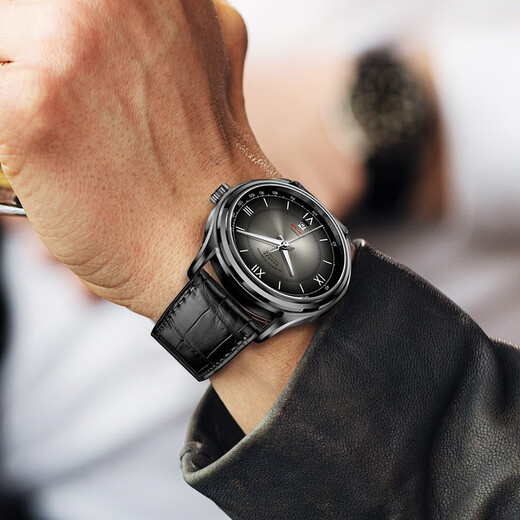 Borman (Borman) Deutsch zertifiziert ultra-dünne Uhr Herren Vollautomatische mechanische Uhren-Waterfeste europäischer, amerikanischer, schweizerischer Uhr 3878 Silberschale grau Oberfläche Schwarz Leder