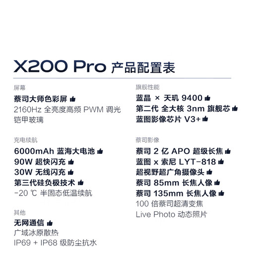 vivo X200 Pro 12GB+256GB 宝石蓝 国家补贴 蔡司2亿APO超级长焦 蓝晶×天玑9400 6000mAh蓝海电池手机