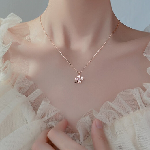 Fakou color gold necklace women's silver four-leaf clover pendant clavicle chain neck necklace birthday gift for girlfriend and wife rose gold