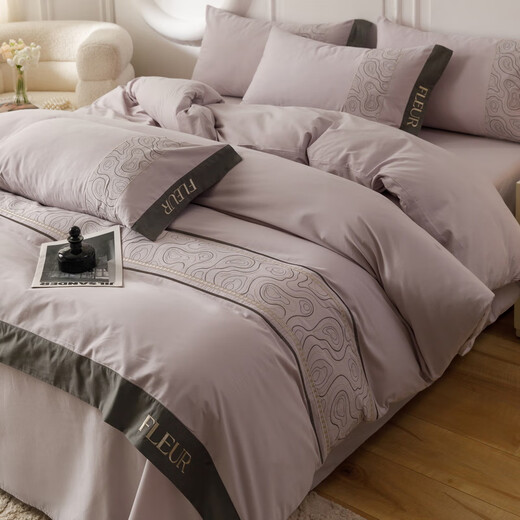Mercury series high-end Class A pure cotton embroidered quilt cover bed four-piece set 100 pure cotton long-staple cotton quilt cover sheet bed sheet style bedding William-Bentleyland 1.8 sheet style four-piece set-quilt cover 200x230