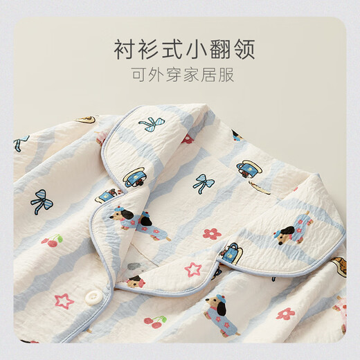 宫蝶睡衣女士春秋长袖卡通小狗套装可外穿腊肠狗家居服 SDYR-9901腊肠狗满印套装 L (建议100-120斤)