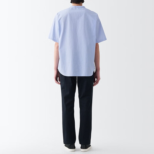 MUJI men's cool henley collar short-sleeved T-shirt casual versatile henley shirt men's bottoming shirt pure cotton sky blue stripes XXL (185/112A)