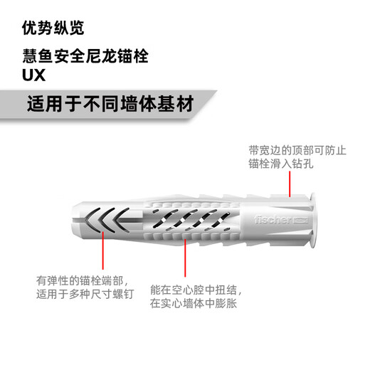 Fischer expansion screw German all-purpose UX card-mounted hollow brick aerated brick gypsum board special original imported UX6x50R with nails 10 sets/card 77861