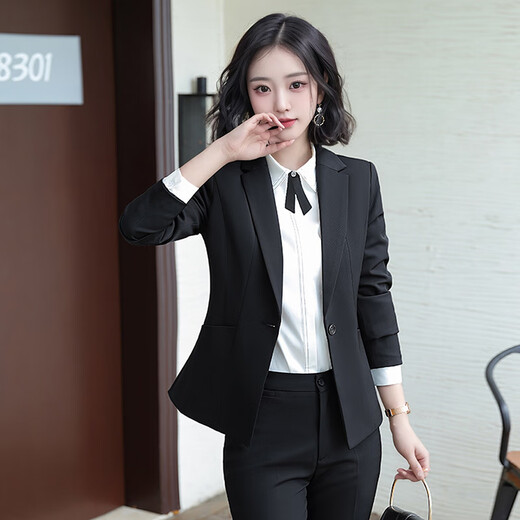 Troman business attire women's suit college student interview formal suit women's suit black work clothes iron-free blazer