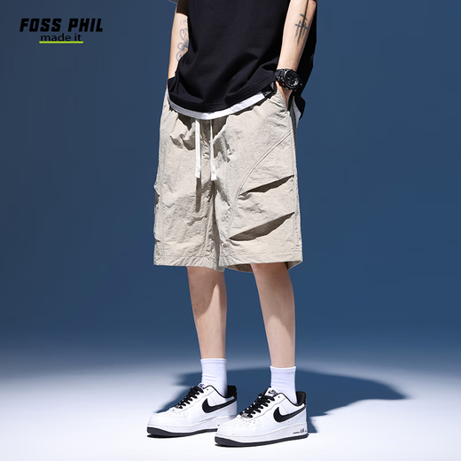 
Foss Phil shorts men's summer workwear trendy casual ice silk mid-trousers loose sports five-point pants 9906 khaki XL