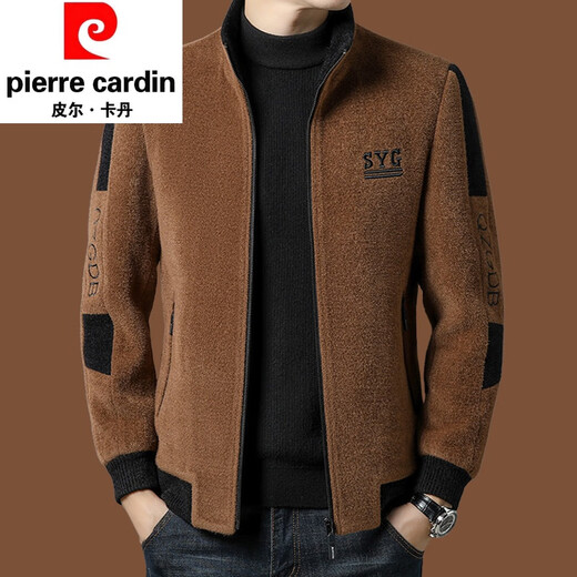 Pierre Cardin High-end Light Luxury Wool Jacket Men's Short Stand-up Collar Wool Jacket 2025 Winter Cotton Thickened Warm Coat Caramel 2207 180/XL Recommendation 140-155Jin Jin equals 0.5 kg Wear