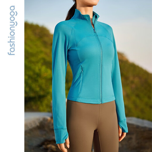 Fansheng Yoga laufende Fitnesskleidung für Frauen schlanker, hüftrümpfte kurze langärmelige nackte elastische Sportjacke Jacke Strickjacke FC12858 Nude White L.