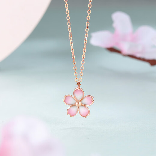Saturday blessing 18K gold necklace female cherry blossom drunk necklace birthday gift KIHH066834 about 40+5cm