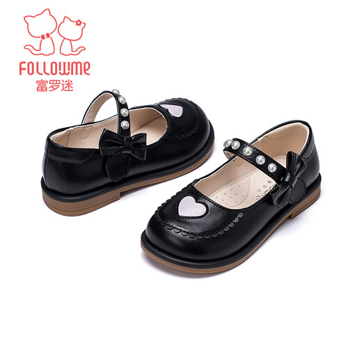 Fuluo Mi Girls Small Leather Shoes Spring and Autumn New Style Fashionable Performance Princess Shoes Black 35