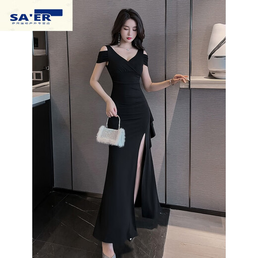 Miaopu le nachtclub sexy kleid rein und sexy nachtclub schlitz long sack abendkleid Frauen 2023 neuer Stil schwarz 3883 2xl