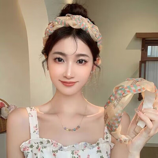 Merou temperament mesh headband with diamonds, trendy and fashionable twist headband, wide-brimmed going out hairpin headband, mesh headband L0120B