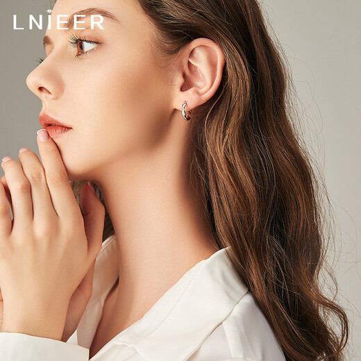 Lnieer 999 silver earrings for women, earrings, earrings, Mobius ear buckles, ear sticks, 2025 new popular earrings, earrings 1.6cm pair + round head ear sticks + ear sticks