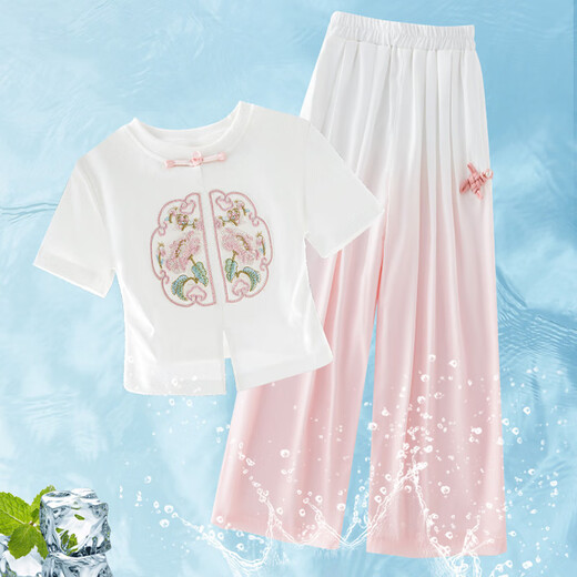 Pitt Girls 'Style Chinese Set Summer Dopamine 2025 New Children's New Chinois Summer Two-Piece Set Girls' Summer 15117 Gradient Purple + 9922 White 170 cm