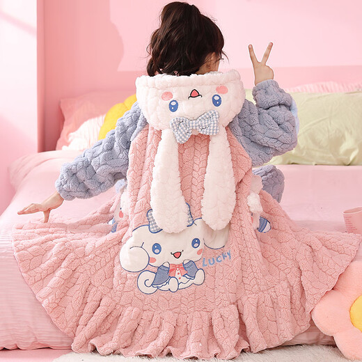 Manidu autumn and winter children's warm baby girl's pajamas set coral velvet nightgown home girl's hooded girl's home clothes WH7822 nightgown set 120 12 size recommended 35Jin Jin equals 0.5kg -45Jin Jin equals 0.5kg