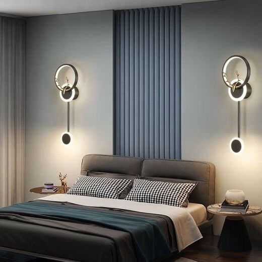 FENGLANQ FENGLANQ golden black wall lamp bedside lamp decorative background wall starry deer head LED new engineering TV wall long acrylic gold three-color dimming