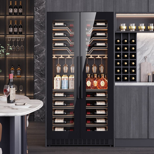 BAIKAILUN frequency conversion double-door red wine cabinet ultra-thin seamless embedded constant temperature wine cabinet villa light luxury liquor glass refrigerator office tea and wine display cabinet double-door fresh cabinet 2 meters丨seamless embedded丨single temperature丨French double door 127 bottles frequency conversion