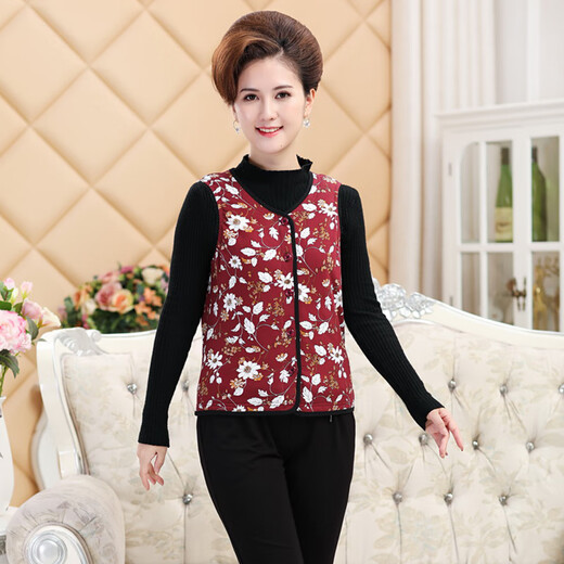 
Sihuang Silk Vest for women's handmade 100% mulberry silk cotton jacket vest cardigan in winter warmth and inner vest liner large size, jujube red and white flowers 3519 3XL [Suggested 140-155 Jin [Jin equals 0.5 kg]]