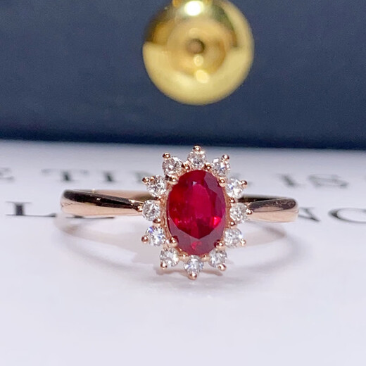 YIBA 0.8 carat natural pigeon blood red ruby ring, colorful 18K gold and diamond, girl's birthday gift for girlfriend, 0.8 carat, size message (9 to 20) ready stock