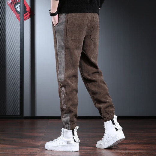 Cotton quality men's spring and autumn casual pants for men's loose large size Harren men's pants sports versatile long pants black regular S size (90-110Jin[Jin equals 0.5 kg])