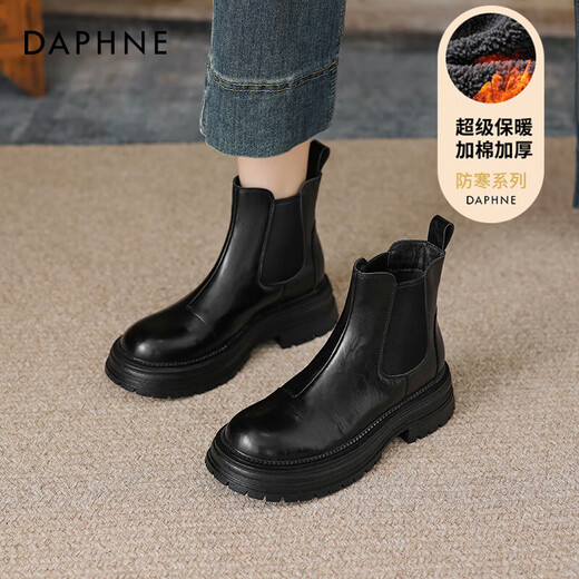 Daphne black Martin boots women's autumn and winter plus velvet short boots 2025 new hot style versatile thick sole inner heightening leather shoes