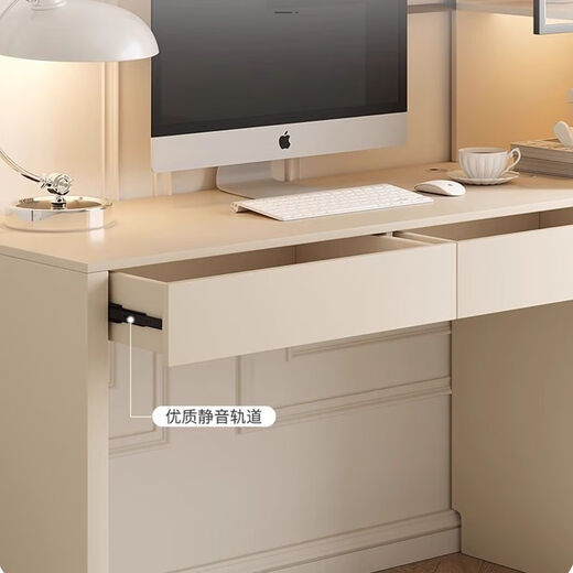 Tingbai desk and bookcase integrated wall-mounted modern cream style writing desk for home small apartment bedroom desk study table warm white all solid wood desk length 100 width 55 height 75