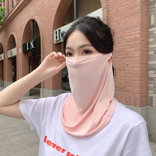 赫僮冰丝防晒面罩男女士夏户外运动遮阳护全脸面纱透气骑行面罩LZ-983 透气孔面罩【浅灰】UPF50+