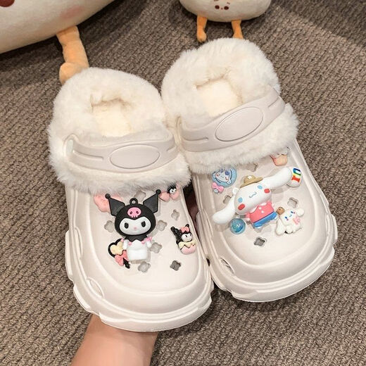 Wei Jie Children's Hole Shoes for Girls 6-12 años, anti-Slip Plus Velvet, desgaste exterior en invierno 2024 nueva bolsa de arrastre de algodón de lujo cálido, talla blanca 32-33 (longitud interna de 19 cm)