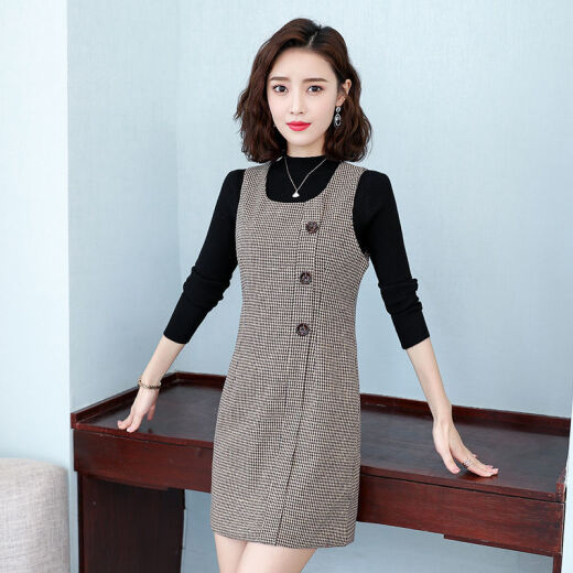 Yushida hochwertiger Wollkleid für Frauen für Frauen Neue Weste Rock Weste Basisrock mittelgroßer Herbst- und Winterkaffee [1098] (mit Taschen) S Büste 80-95 Jin [Jin ist gleich 0,5 kg] Büste 86