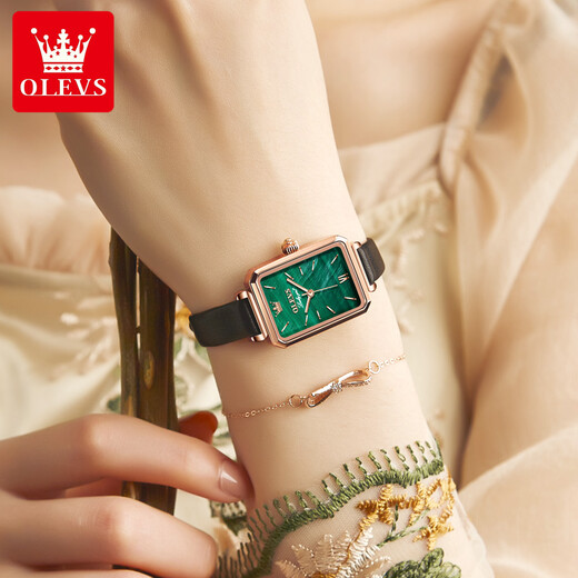 Swiss Green Ghost Watch Women's Women's Small Green Green Watch Retro Mechanical Watch Top Diez Marcas Mujeres Mujeres 6624 Cinturón de colección de relojes verdes pequeños de cuero negro