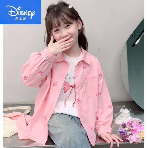 Disney Girls Autumn Jacket 2025 New Children's Clothes Little Girls Autumn Cotton Shirt Cardigan Children's Spring and Autumn Shirt Pink Printed Shirt 140