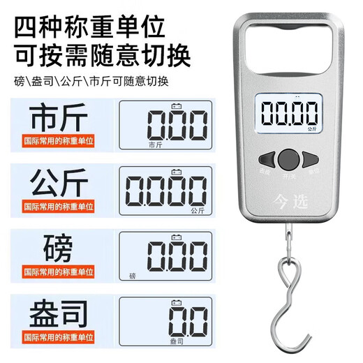 Die heutige Auswahl (Jinxuan) Tragbarer elektronischer Skala Hochvorbereitete tragbare mini kleine hängende Skala-Haken-Wiege-Spring-Gepäckschale Fischereiskala Silber Batterie Modell 50 cm Jin [Jin ist 0,5 kg]