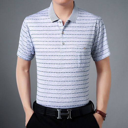 Yimuqi summer men's short-sleeved T-shirt for middle-aged and elderly men's short-sleeved top for 40-50 years old middle-aged men's half-sleeved top for daddy clothes Nanjia lapel d-sleeved 1504 red L size (50 size) recommended 90-120 Jin [Jin equals 0.5 kg]