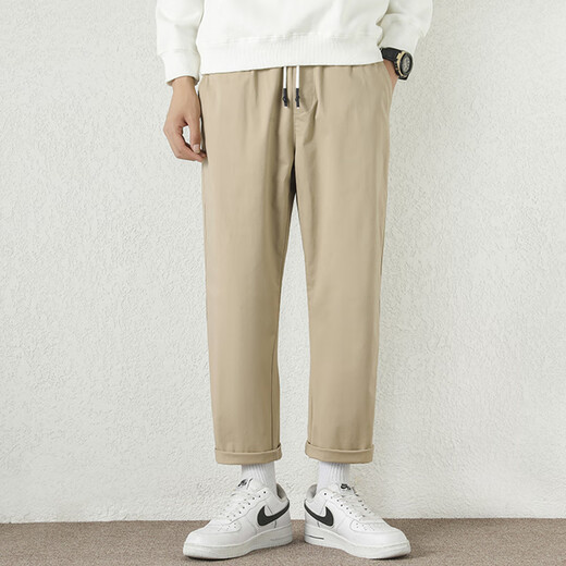 Jean-Vis Sommer neue Freizeithosen für Männer losen gerade 2025 Neue sich verjüngte neunzinwertige Sommerhose 9904 Khaki Grey [Atmungsbares Baumwollhochqualität] L.
