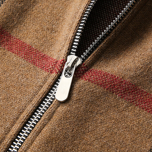 Mr. Guan Herbst und Winter High-End-Männer-Woll-Woll-Strickjacke Business Casual Classic Plaid gedruckter Reißverschluss Sweater 98126 Khaki 4xl