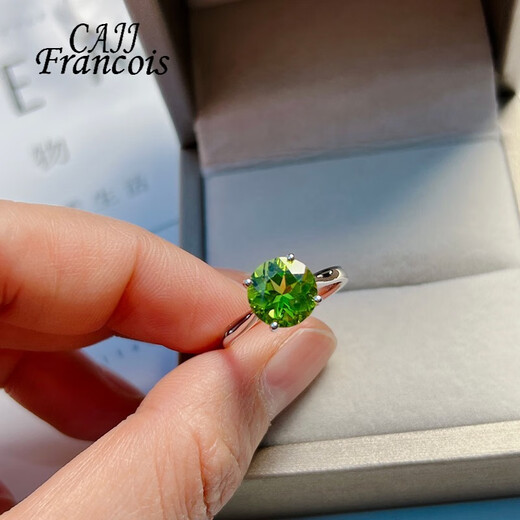 CAJJ Francois 3.2 carat peridot ring for women, natural colored gemstone, 925 silver inlaid fashion jewelry, versatile size 13