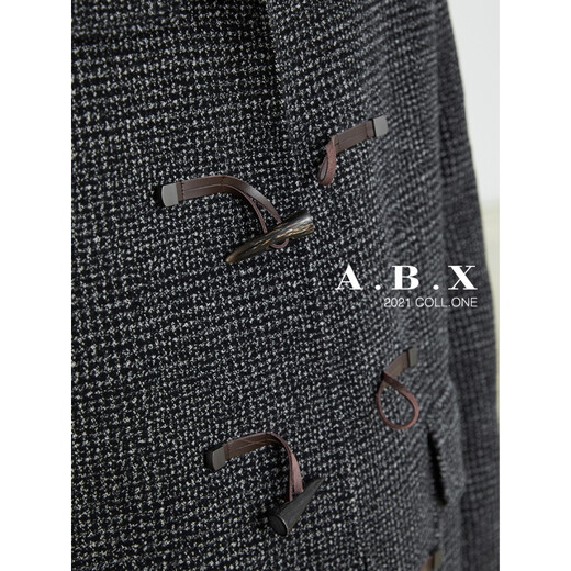 
a.b.x2023 winter new style college style real horn button double-sided wool full wool coat men's mid-length thickened jacket black M/170