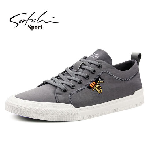 Shachi sports canvas shoes men's autumn casual shoes embroidered soft sole breathable lightweight trendy lace-up shoes men black S1231032A 42