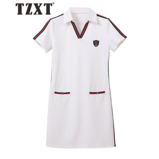 Tzxt Brand Trendy Luxury Luxury Casual Sports Robe à manches courtes pour femmes Loose Summer Nouveau mince Col de polo Col de t-shirt Straight 1595 Black L Recommandé 105-120Jin [Jin est égal à 0,5 kg]