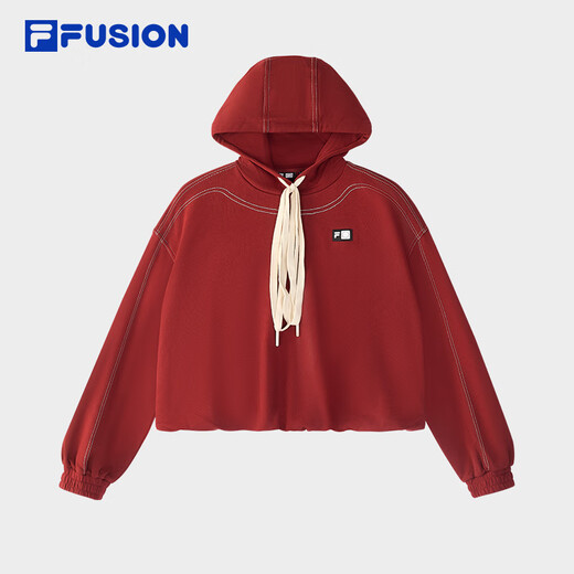 FILA FUSION women's trendy hooded sweatshirt winter new fashion casual knitted top wine milk red-WI S