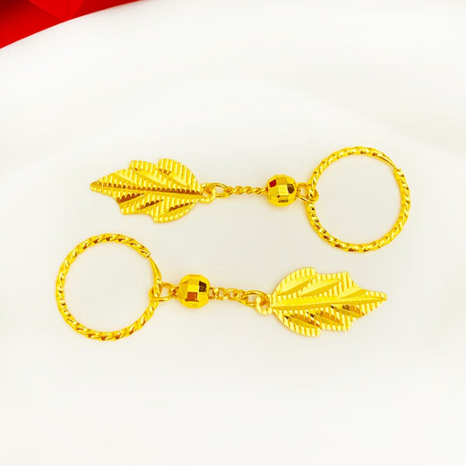 Jianying silk gold branches and jade leaves earrings 9999 sand gold earrings 18k simulated full gold color long retro earrings that do not fade 719#