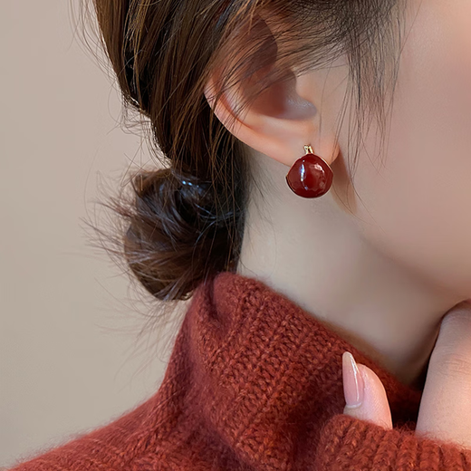 Idel 2025 New Year Style Red Bean Geometric Earrings for Women Korean Style Versatile Earrings Earrings Birthday Gifts for Best Friends Red Bean Earrings E0085