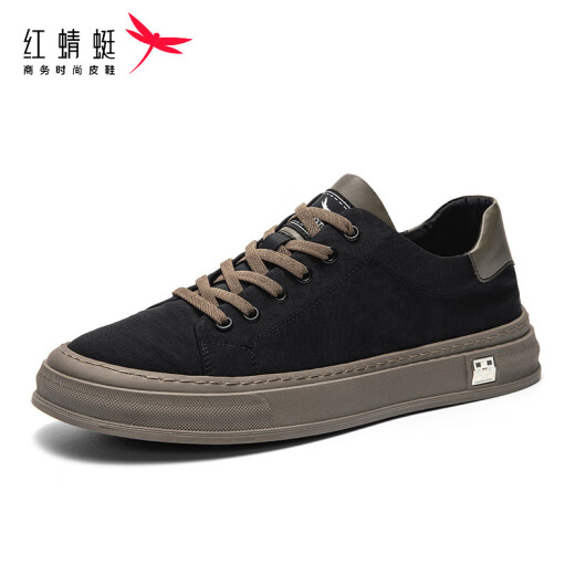 红蜻蜓男鞋夏季新款透气板鞋薄款休闲百搭帆布鞋厚底轻便布鞋运动鞋子男 黑色JB-DB3223 40 【此款为皮鞋码=运动鞋码41】