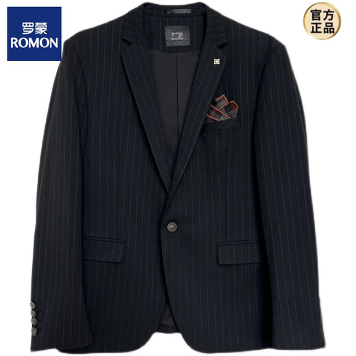 ROMON Haute Couture Men's Suit Business Formal Wedding Groom's Suit Three-piece Striped Slim Fit Large Size Dress Men One Button - Black (Suit + Trousers Shirt 3XL