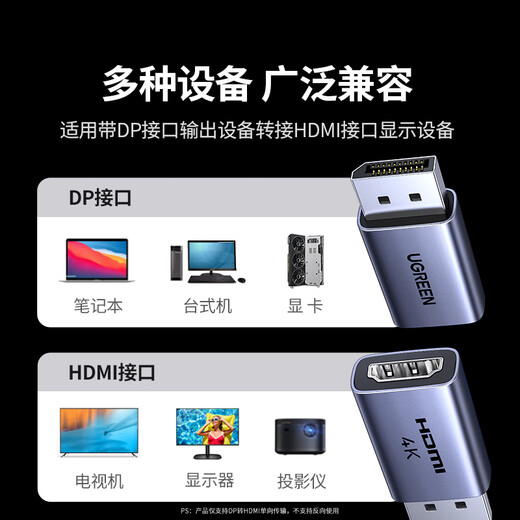 Green Connect DP to HDMI adapter 4K HD DisplayPort Male to Female Video Converter suitable for computer graphics card desktop connection monitor projector connection cable 55928